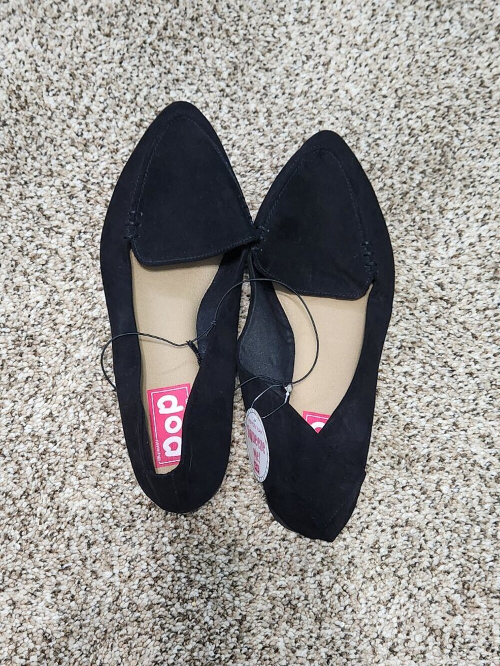 POP Ledge Black Faux Suede Pointed Toe Loafers Memory Foam Women's 9.5M